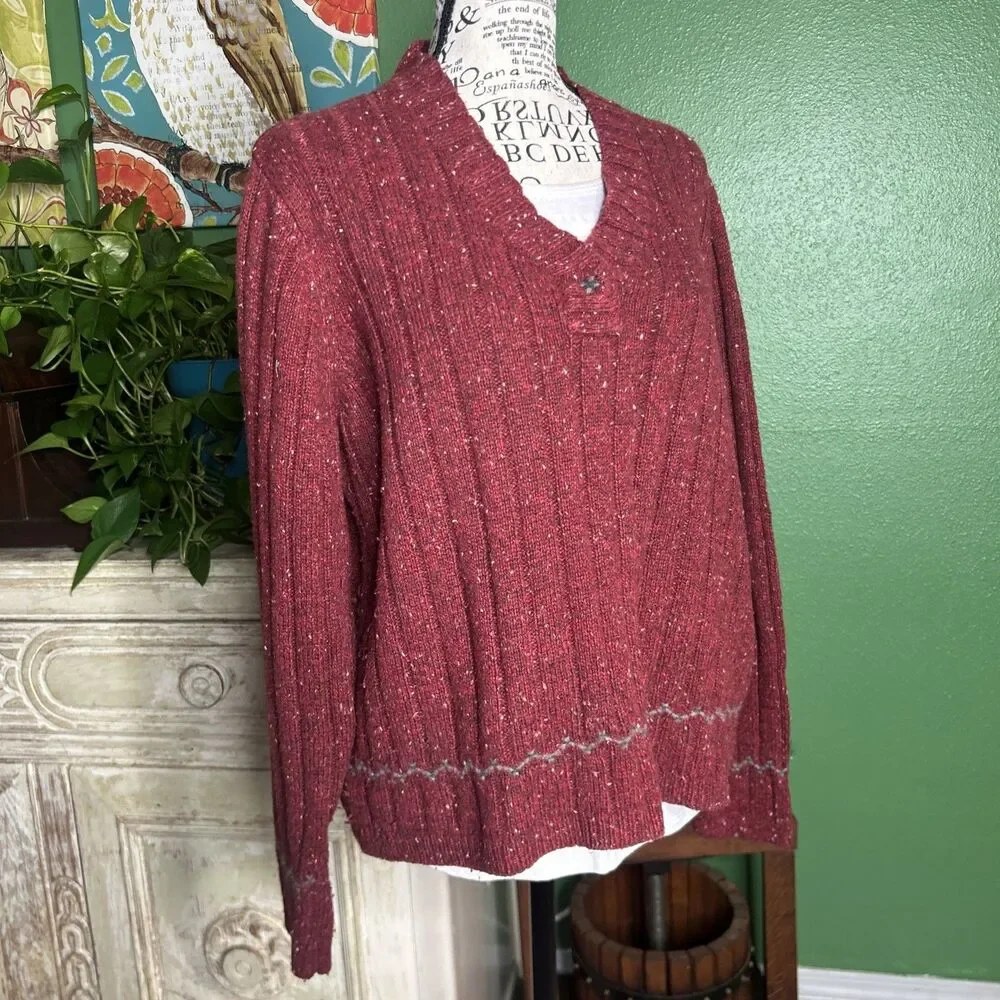 Vtg Woolrich Ruby Wool Blend Vneck Sweater XL 90s Preppy Grunge